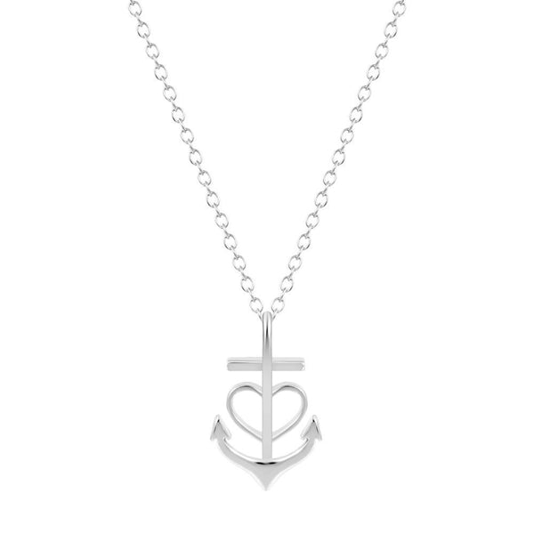 Halskette Herz Kreuz und Anker-Motiv versilbert