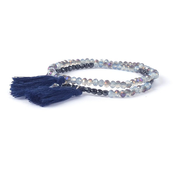 Handgefertigte Marine Glasperlen Armband Tassel