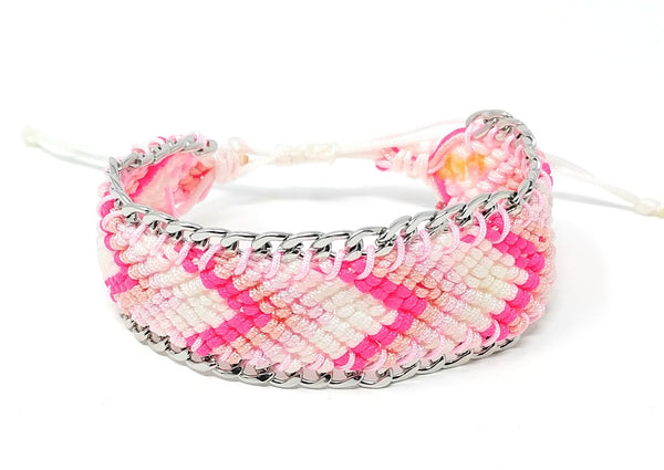 Handmade Freundschaftsarmband Goa Pink Rosa Silber
