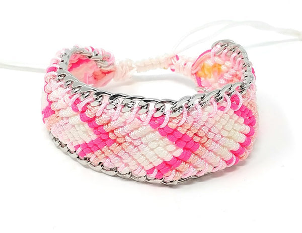 Handmade Freundschaftsarmband Goa Pink Rosa Silber