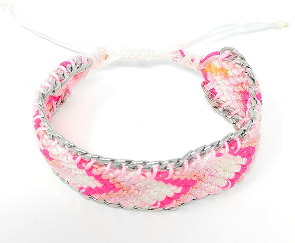 Handmade Freundschaftsarmband Goa Pink Rosa Silber