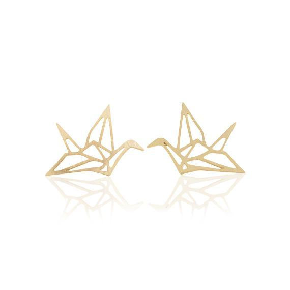 Ohrstecker Kranich Origami 18k vergoldet