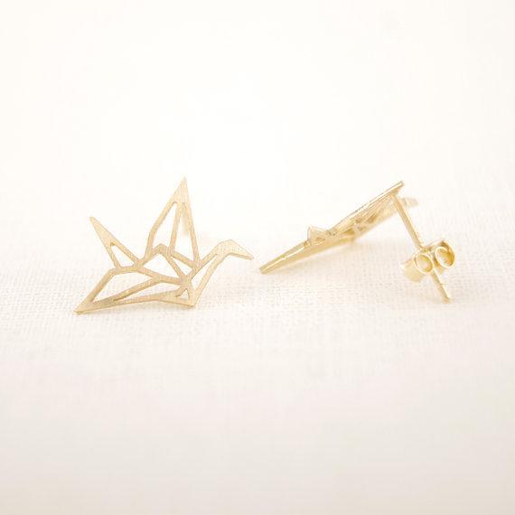 Ohrstecker Kranich Origami 18k vergoldet