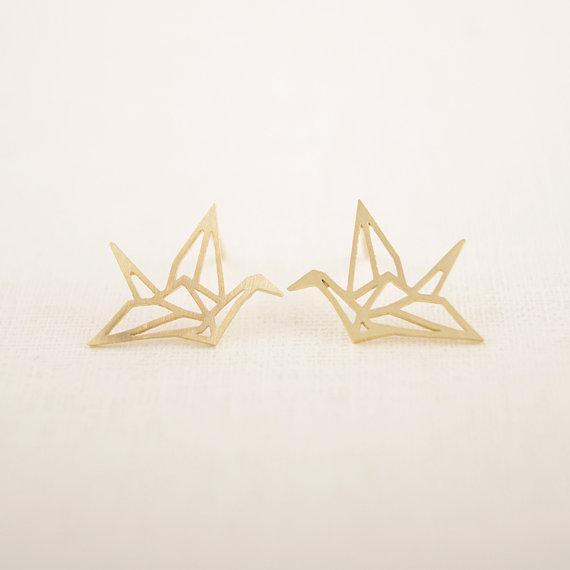 Ohrstecker Kranich Origami 18k vergoldet