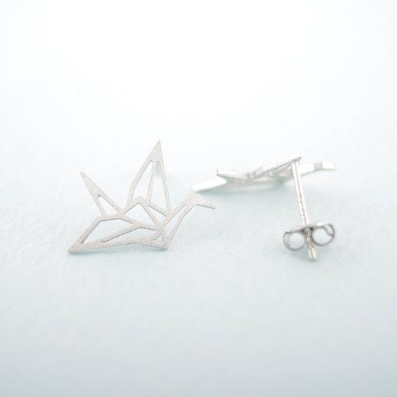 Ohrstecker Kranich Origami 18k vergoldet