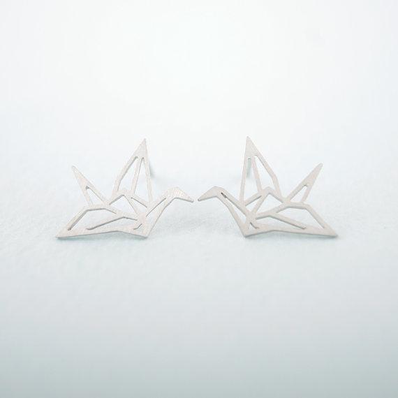 Ohrstecker Kranich Origami 18k vergoldet