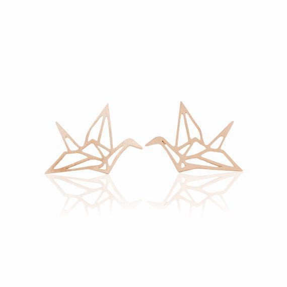 Ohrstecker Kranich Origami rose vergoldet