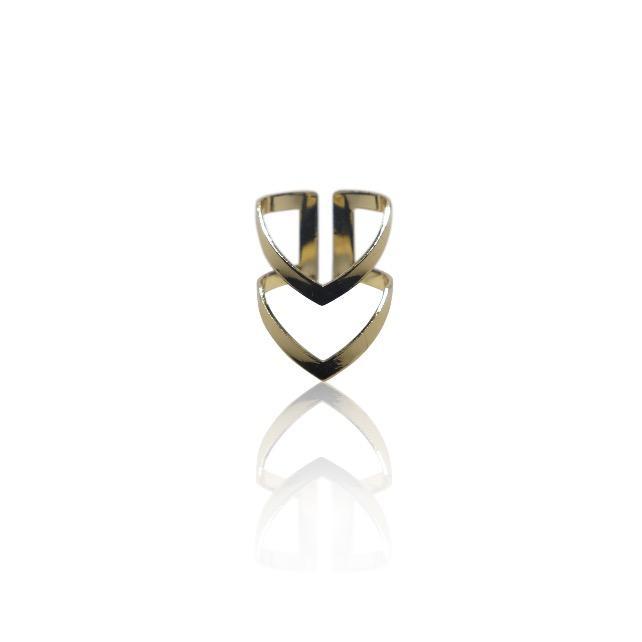 Ring Doppel V Trendschmuck 18k vergoldet süß geo / größenverstellbar