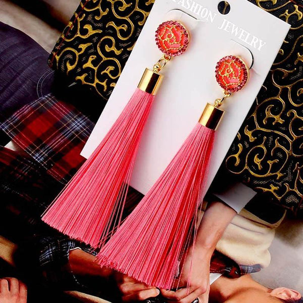 Statement Ohrhänger Boho mit Quasten in leuchtendem Pink