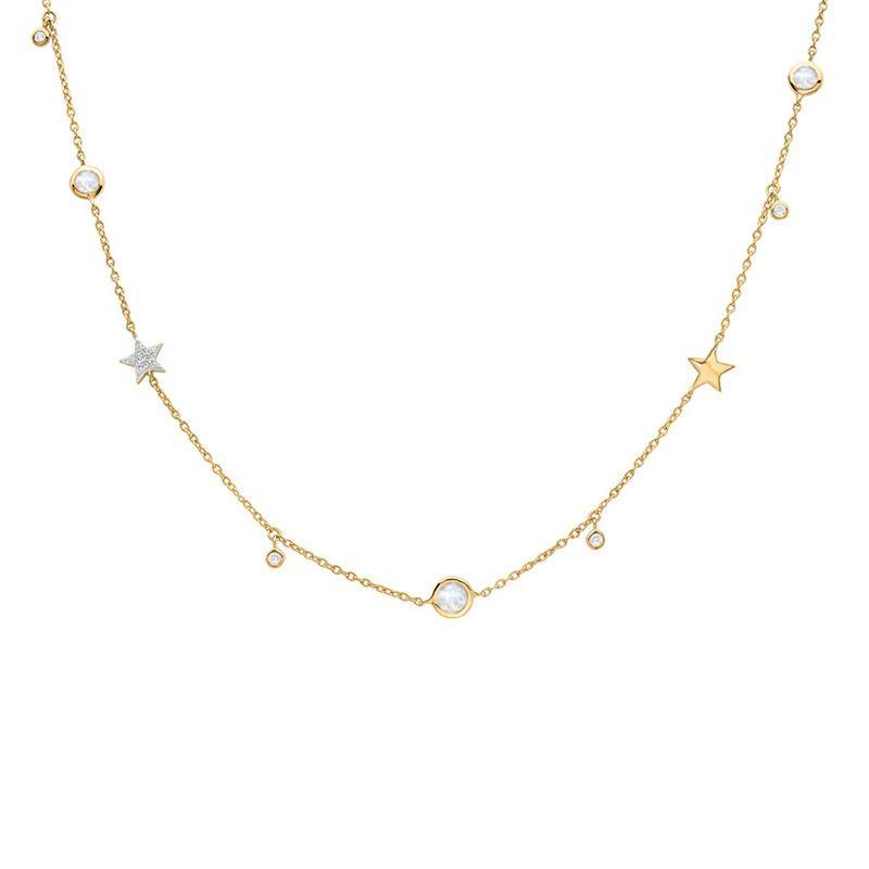 Halskette aus 925 Sterling Silber vergoldet mit Sternen und Zirkonia, größenverstellbar