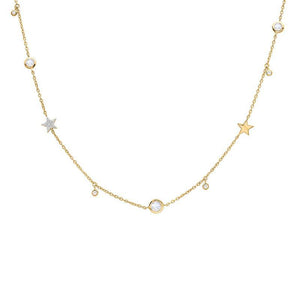 Halskette aus 925 Sterling Silber vergoldet mit Sternen und Zirkonia, größenverstellbar