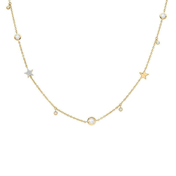 Halskette aus 925 Sterling Silber vergoldet mit Sternen und Zirkonia, größenverstellbar
