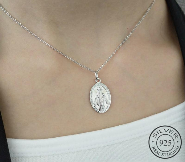 Halskette Vintage Maria Marienbild aus 925 Sterling Silber vergoldet, größenverstellbar