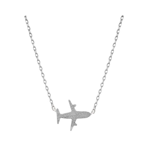 Halskette Wanderlust mit Flugzeug aus 925 Sterling Silber, matt