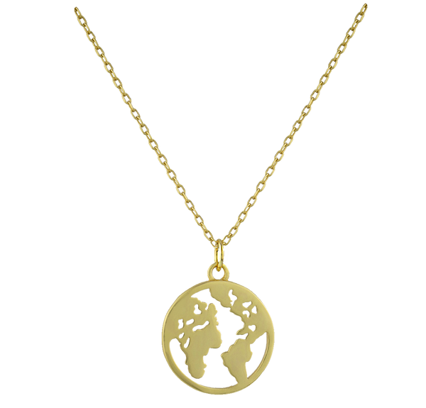 Halskette Wanderlust mit Weltkarte aus 925 Sterling Silber vergoldet