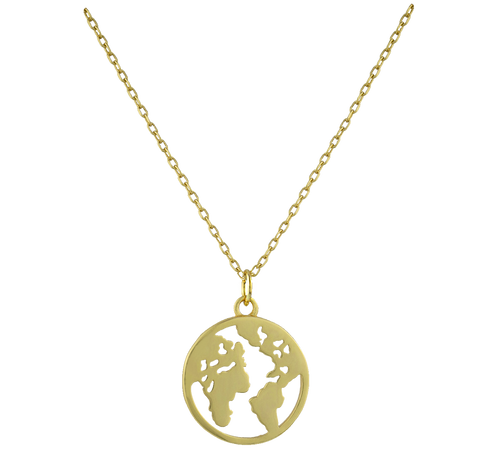 Halskette Wanderlust mit Weltkarte aus 925 Sterling Silber vergoldet