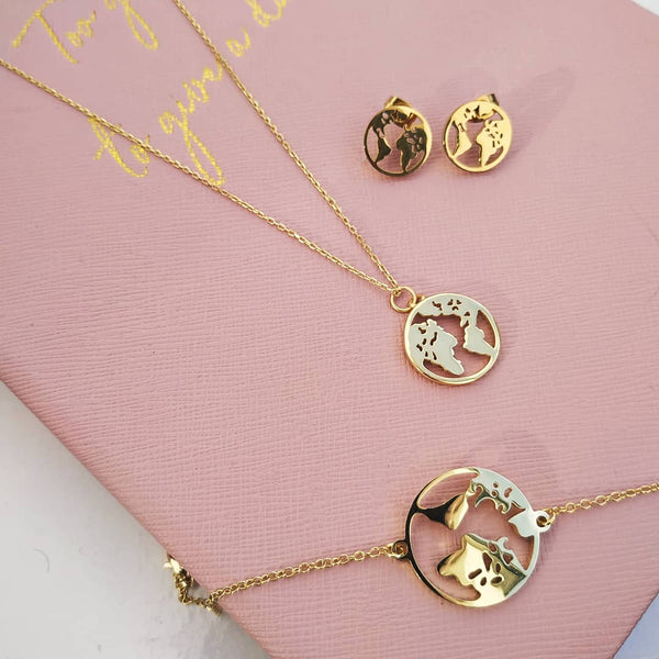 SoulSisters Halskette Halskette Wanderlust mit Weltkarte aus 925 Sterling Silber vergoldet