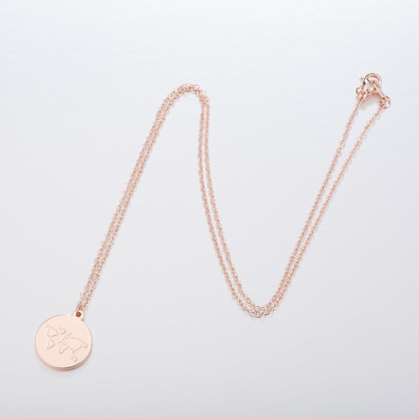 Halskette Wanderlust mit Weltkarte Coin aus Edelstahl in Silber