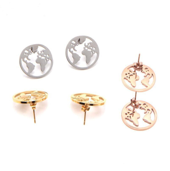 Goldene Ohrringe im minimalistischem Weltkarten Motiv
