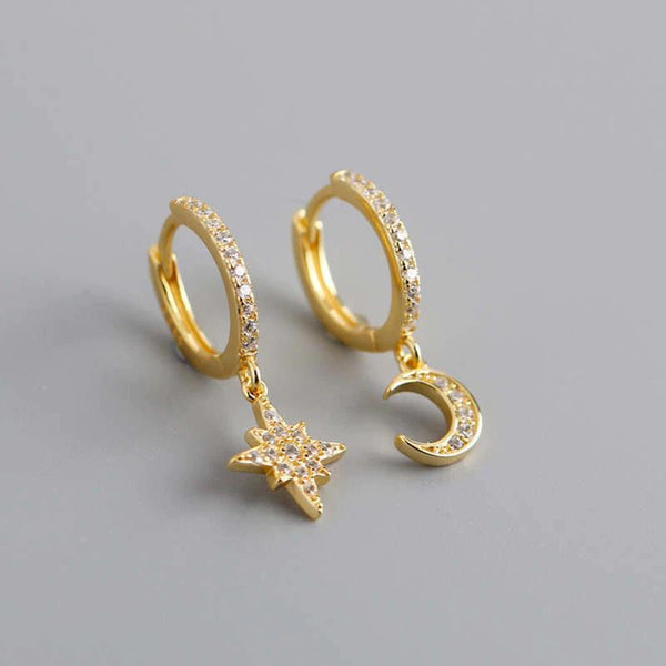 SoulSisters Ohrringe Ohrringe Astro Creolen mit Anhänger Stern & Mond aus 925 Sterling Silber vergoldet Zirkonia