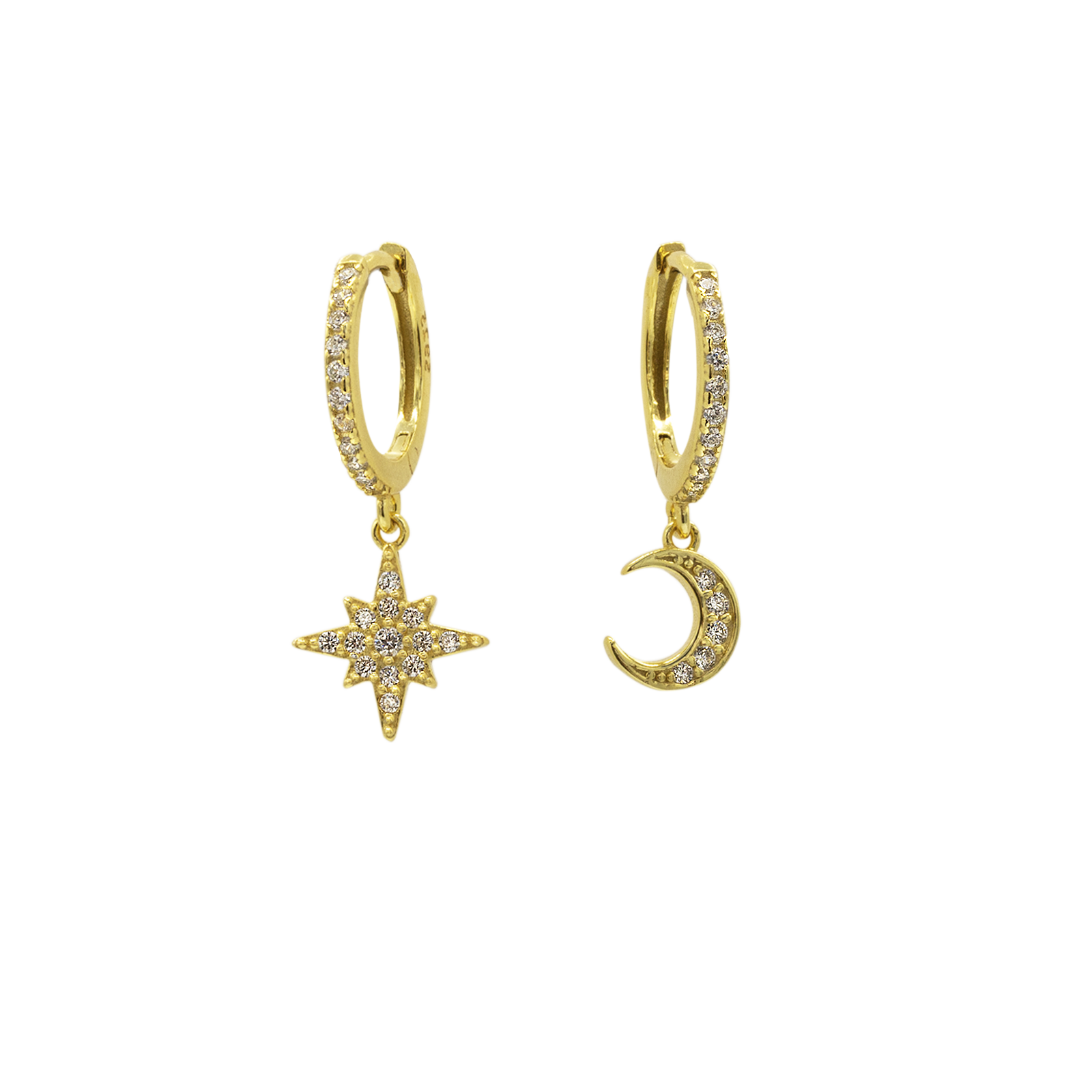 SoulSisters Ohrringe Ohrringe Astro Creolen mit Anhänger Stern & Mond aus 925 Sterling Silber vergoldet Zirkonia