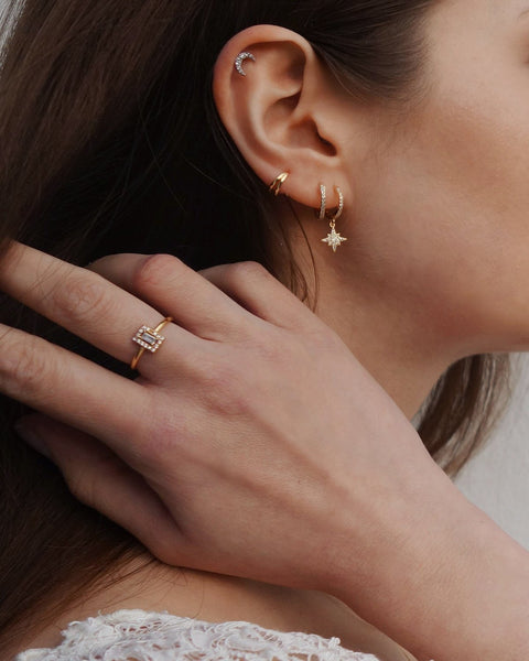 SoulSisters Ohrringe Ohrringe Astro Creolen mit Anhänger Stern & Mond aus 925 Sterling Silber vergoldet Zirkonia