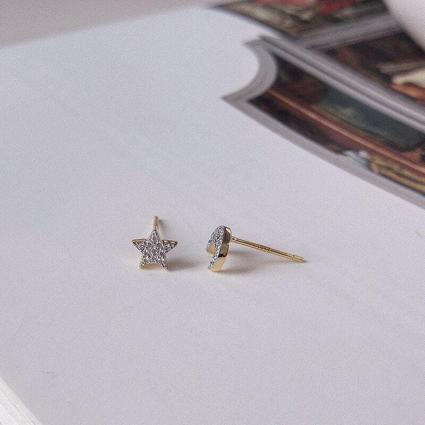 SoulSisters Ohrringe Ohrringe Astro Ohrstecker Stern & Mond aus 925 Sterling Silber vergoldet Zirkonia