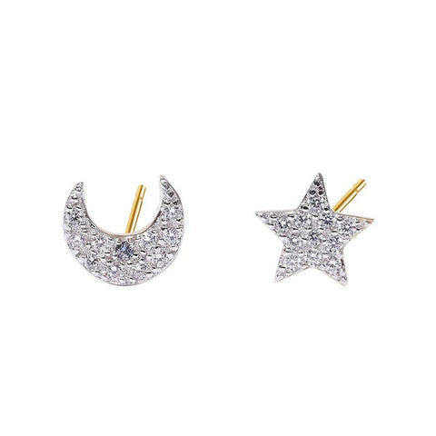 SoulSisters Ohrringe Ohrringe Astro Ohrstecker Stern & Mond aus 925 Sterling Silber vergoldet Zirkonia