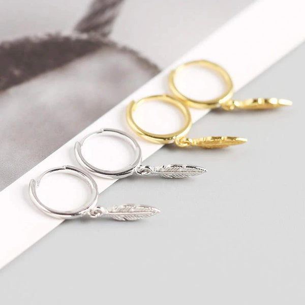 SoulSisters Ohrringe Ohrringe Boho Creolen mit Feder-Anhänger aus 925 Sterling Silber