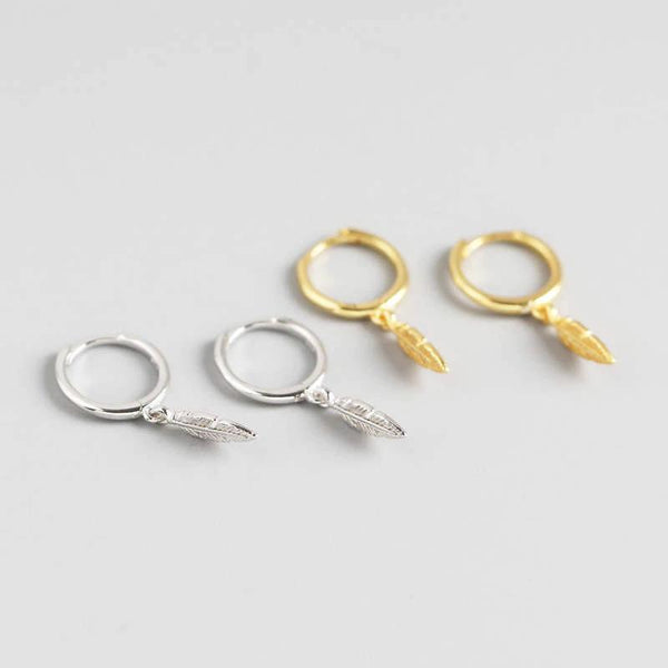 SoulSisters Ohrringe Ohrringe Boho Creolen mit Feder-Anhänger aus 925 Sterling Silber