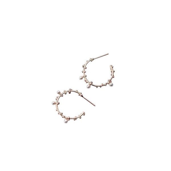 Ohrringe Creolen aus 925 Sterling Silber rosévergoldet mit kleinen Perlen, Ø 2cm