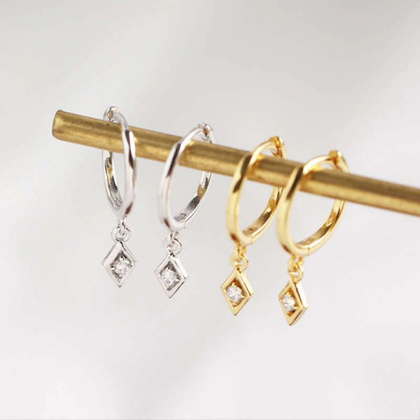 SoulSisters Ohrringe Ohrringe Creolen mit Anhänger Raute aus 925 Sterling Silber vergoldet Zirkonia