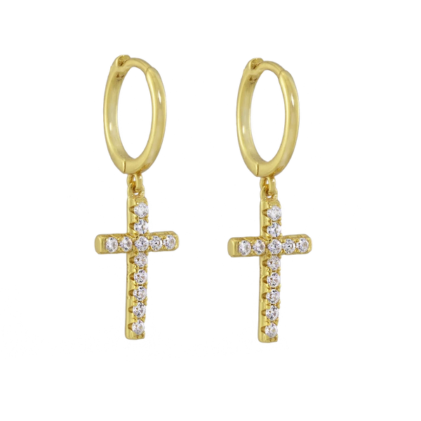 Ohrringe Creolen mit Kreuz-Anhänger aus 925 Sterling Silber vergoldet Zirkonia