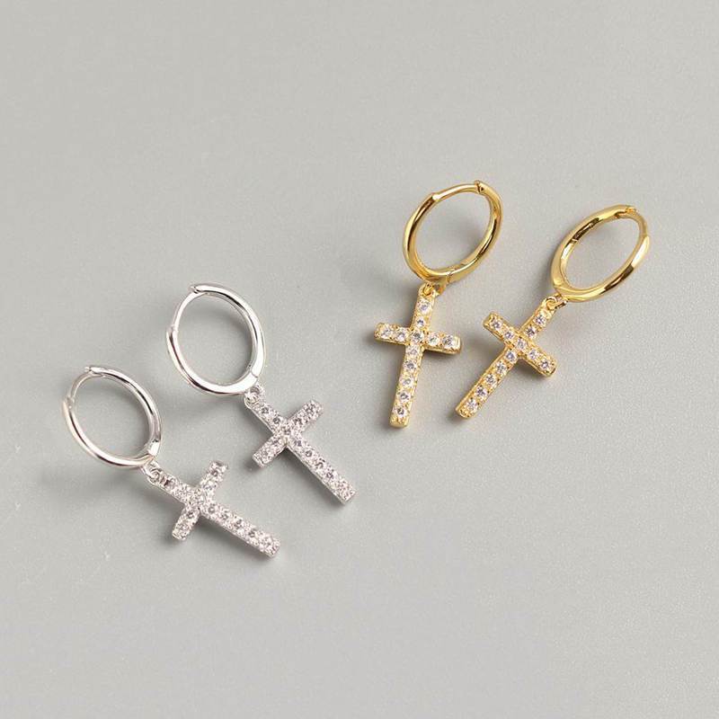 925 Sterling Silber Creolen Mit Keltischem Kreuz - Unisex Ohrringe Mit Klappmechanismus