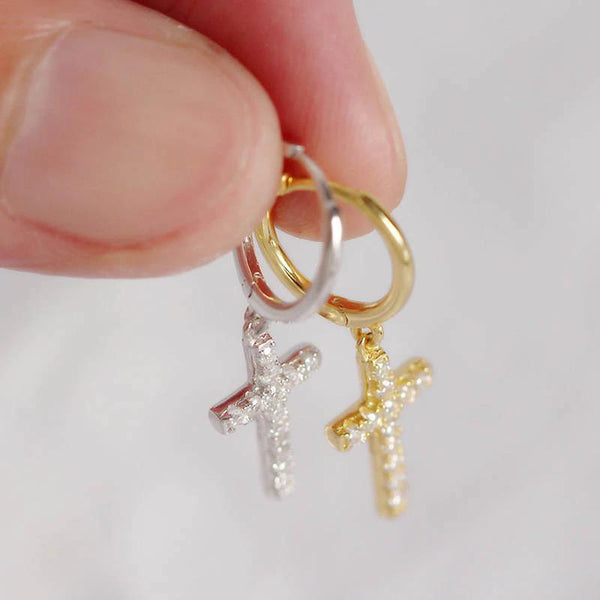 SoulSisters Ohrringe Ohrringe Creolen mit Kreuz-Anhänger aus 925 Sterling Silber Zirkonia