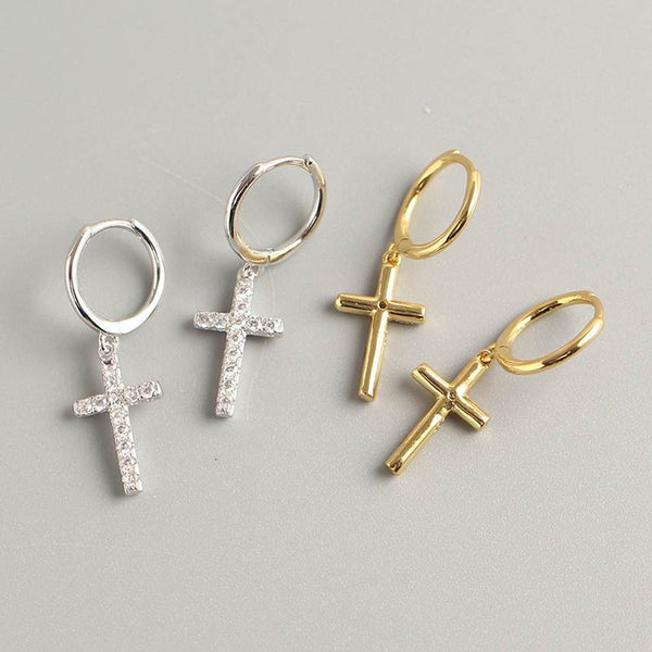 SoulSisters Ohrringe Ohrringe Creolen mit Kreuz-Anhänger aus 925 Sterling Silber Zirkonia