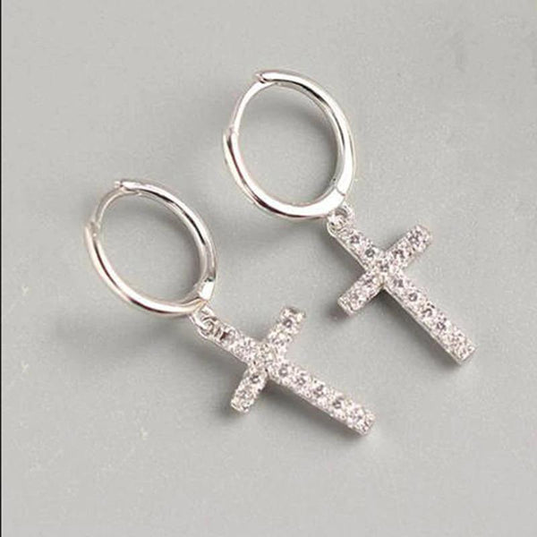 SoulSisters Ohrringe Ohrringe Creolen mit Kreuz-Anhänger aus 925 Sterling Silber Zirkonia