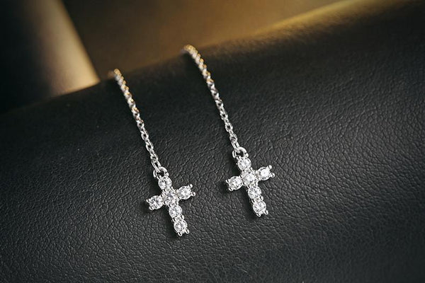 SoulSisters Ohrringe Ohrringe Durchzieher mit Kreuz-Anhänger aus 925 Sterling Silber mit Zirkonia