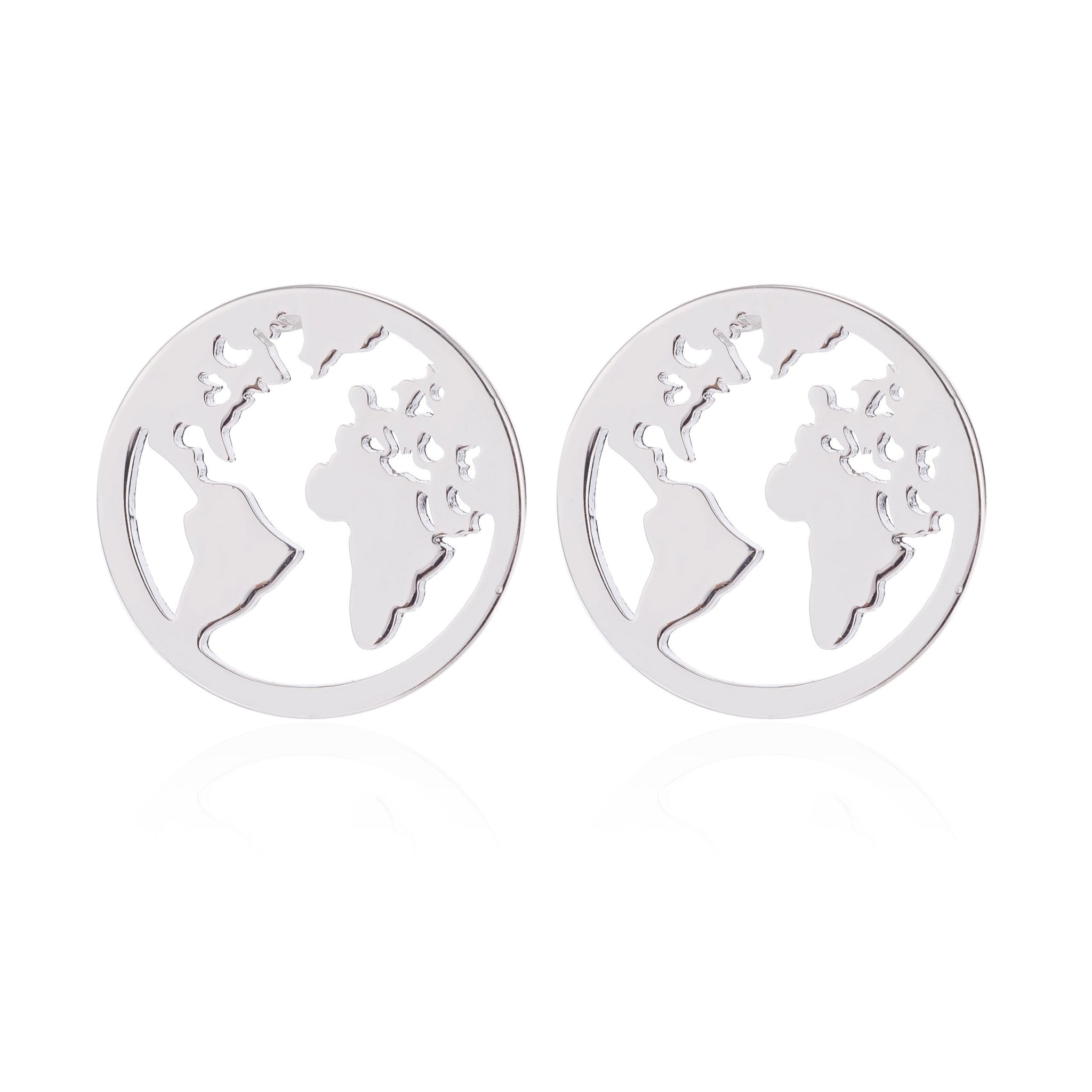 Silberne Ohrringe im minimalistischem Weltkarten Motiv