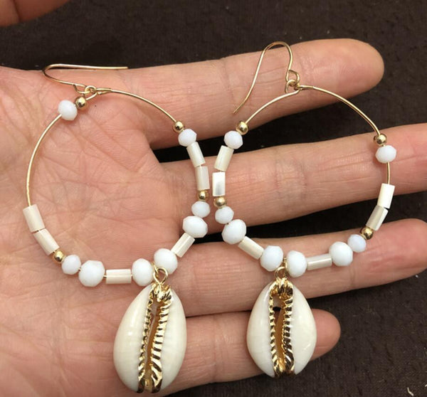 Statement Ohrhänger Boho mit Kauri Muscheln