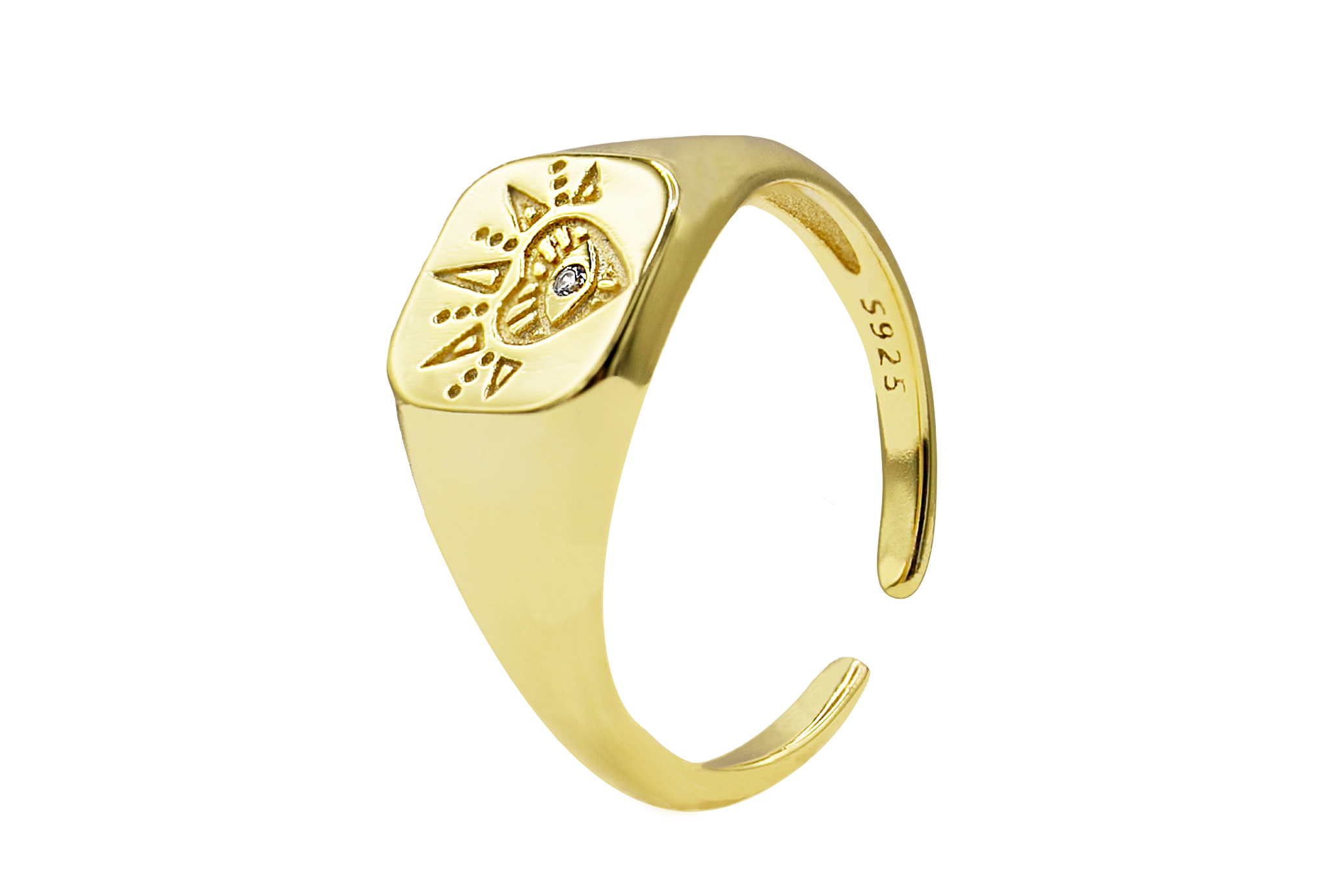 Ring Siegelring mit Herz & Auge aus 925 Sterling Silber vergoldet, verstellbar