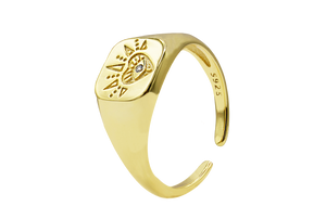 Ring Siegelring mit Herz & Auge aus 925 Sterling Silber vergoldet, verstellbar