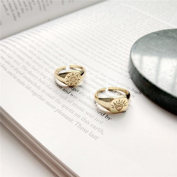 Ring Siegelring mit Herz & Auge aus 925 Sterling Silber vergoldet, verstellbar