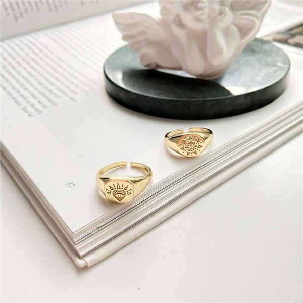 Ring Siegelring mit Herz & Auge aus 925 Sterling Silber vergoldet, verstellbar