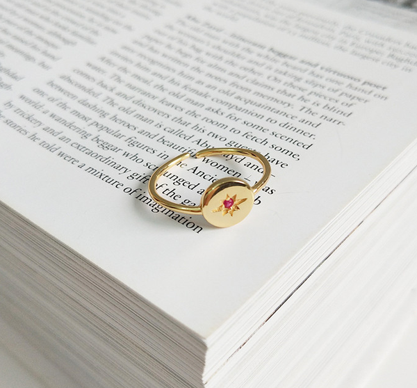 Ring Vintage Magenta aus 925 Sterling Silber vergoldet, verstellbar
