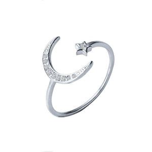 Ring Zirkonia Mond & Stern aus 925 Sterling Silber, verstellbar