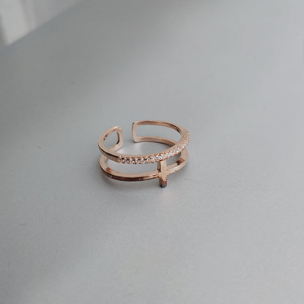 SoulSisters Ring Ring Zirkonia rose zweireihig mit Kreuz aus 925 Sterling Silber, verstellbar